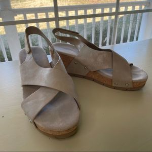 Indigo Rd. Beige Criss Cross Cork Wedge Sandals size 10